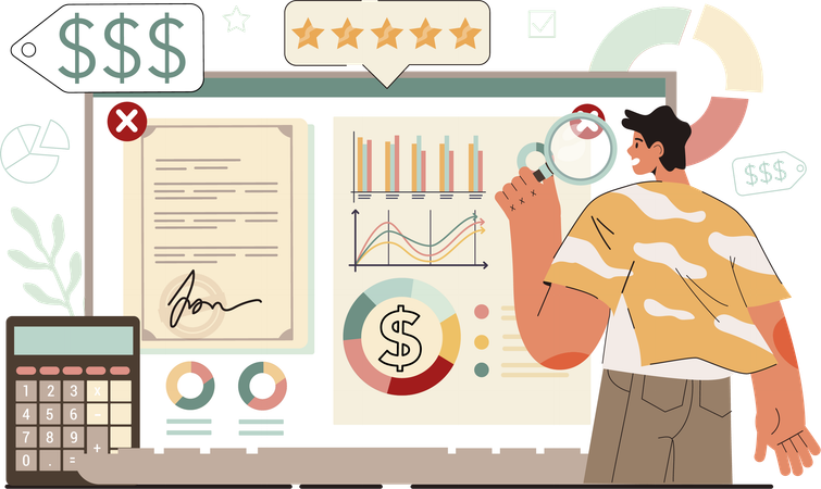 Businessman reviews business feedback  Illustration