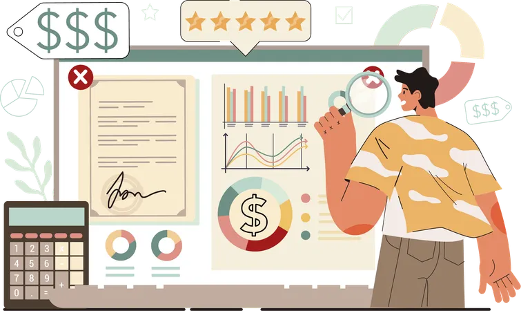 Businessman reviews business feedback  Illustration