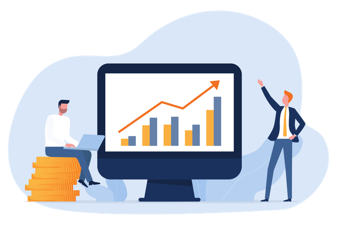 Businessman reviews financial goals  Illustration