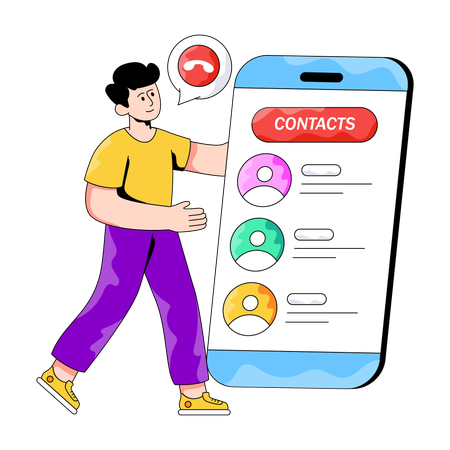 Businessman reviews Phone Contacts  Illustration
