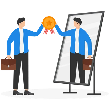 Reward Yourself When Success Or Achieve Personal Goals To Increase Motivation And Inspiration Celebrate Victory Or Winning Concepts Businessmen Get Reward From Himself In The Mirror For Self Motivation Illustration