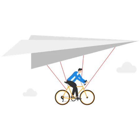 Businessman ride hang gliding  Illustration