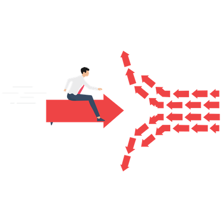 Businessman ride on red arrow breaking order  Illustration