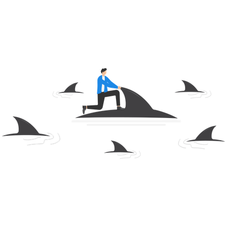 Businessman ride the shark through the sharks  Illustration