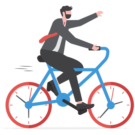 Businessman rides a time bike  Illustration