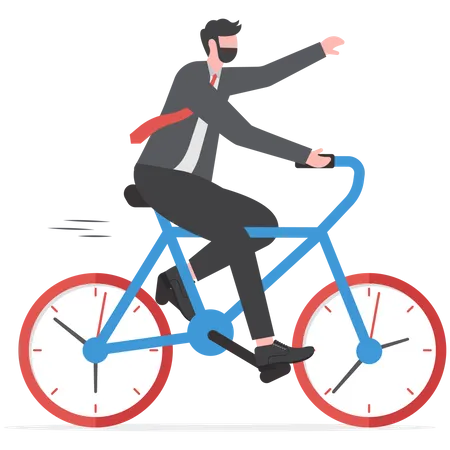 Businessman Rides A Time Bike Time Management Deadline Concept Man Balancing On A Unicycle While Holding Equilibrium Vector Illustration Illustration