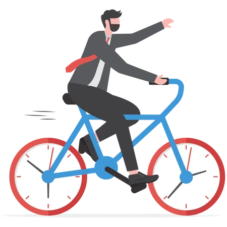 Businessman rides a time bike  Illustration