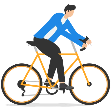 A Young Man Rides A Red Bicycle Businessman Riding On The Bike And Hurrying To Work Cool Male Businessman Riding A Bicycle To Office イラスト