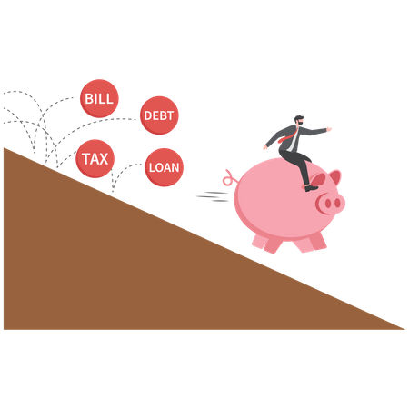 Businessman rides  piggy bank to escape the financial crisis  Illustration