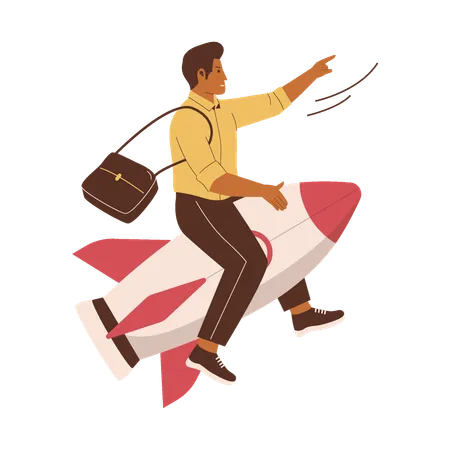 Businessman Rides A Rocket To Achieve Success Illustration For Websites Landing Pages Mobile Applications Posters And Banners Trendy Flat Vector Illustration Illustration