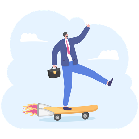 Businessman rides skateboarding,  Illustration