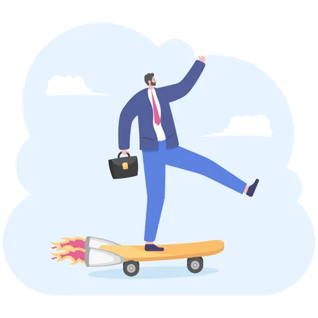 Businessman rides skateboarding,  Illustration