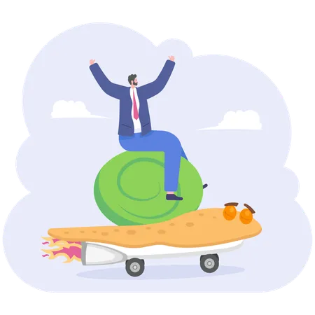 Businessman Rides Skateboarding Speed Turtle Vector Illustration Illustration