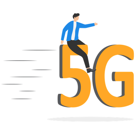 Businessman riding 5g network  Illustration