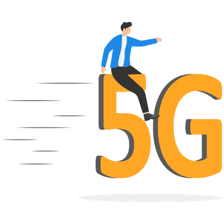 Businessman riding 5g network  Illustration