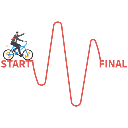 Businessman riding a bicycle at start to finish line  Illustration
