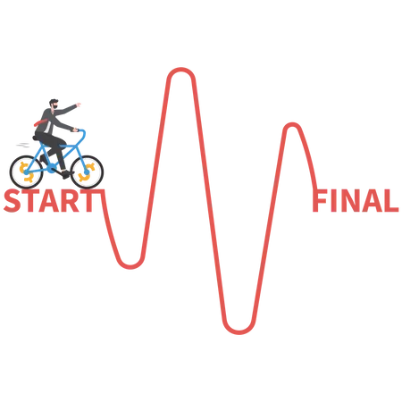 Businessman riding a bicycle at start to finish line  Illustration