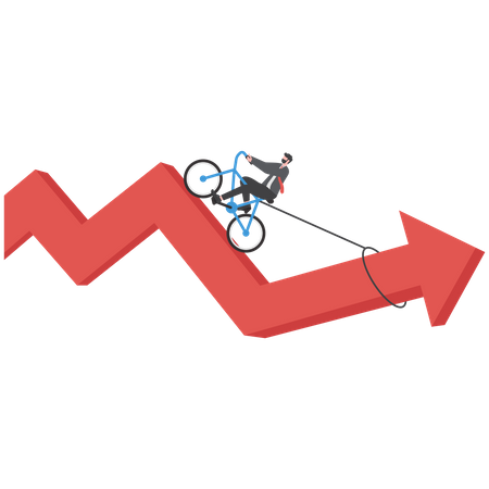 Businessman riding a bicycle pull growth arrow graph to improve progress and success  イラスト