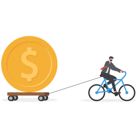 Businessman riding a bicycle with currency  Illustration