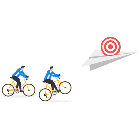 Businessman riding after paper plane on which there flag  Illustration