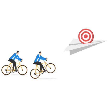 Businessman riding after paper plane on which there flag  Illustration