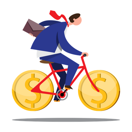 Businessman riding bicycle to work  Illustration