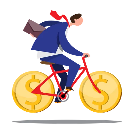 Businessman riding bicycle to work  Illustration