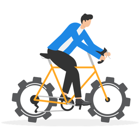 Businessman riding bike towards target  Illustration