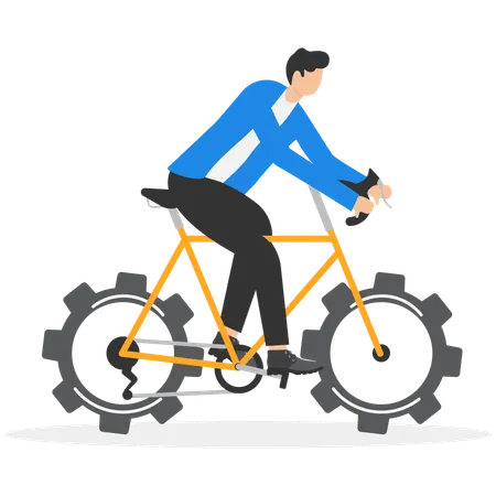Businessman riding bike towards target  Illustration