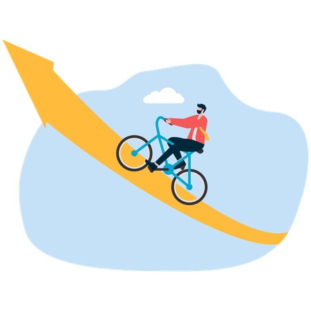 Businessman riding cycle on growth graph  Illustration