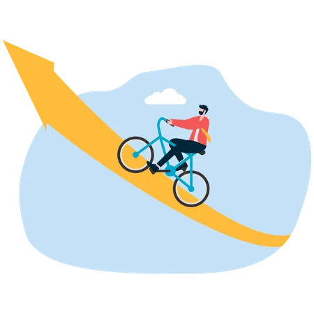 Businessman riding cycle on growth graph  Illustration