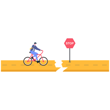 Businessman riding cycle on restricted road  Illustration