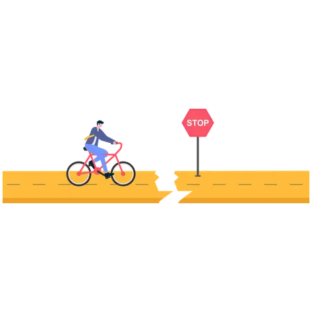 Businessman riding cycle on restricted road  Illustration