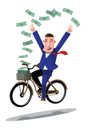 Businessman riding cycle to save money Illustration