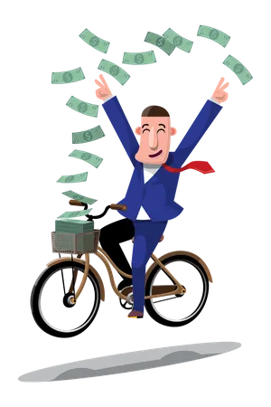Businessman riding cycle to save money  Illustration