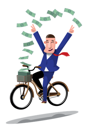 Businessman riding cycle to save money  Illustration