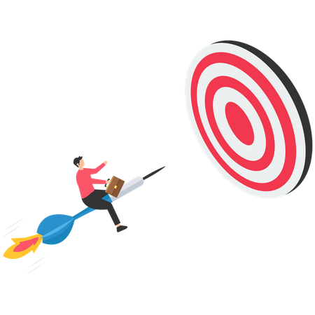 Businessman riding dart for reaching target  Illustration