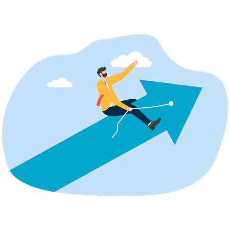 Businessman riding flying arrow up  Illustration