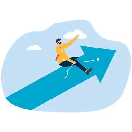 Businessman riding flying arrow up  Illustration