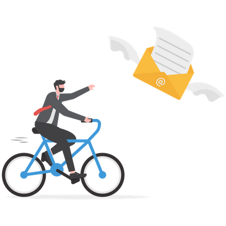 Businessman riding flying follow up email envelope Illustration