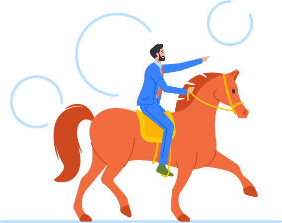 Businessman Riding Horse And Showing Direction  Illustration