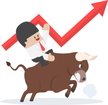 Businessman Riding On Bull Bullish Stock Market Concept VECTOR EPS 10 Illustration