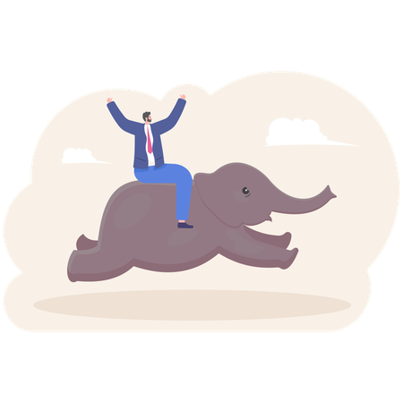 Businessman riding on elephant jump across the cliff  Illustration