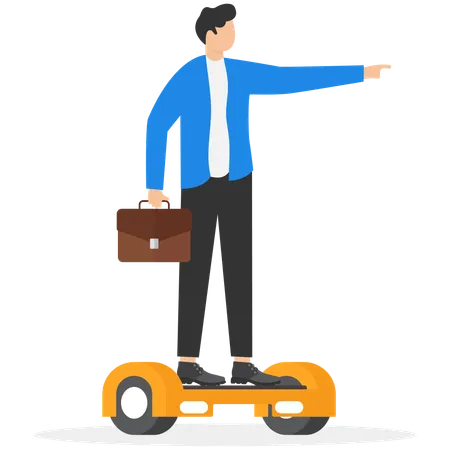 Businessman riding on hoverboard  Illustration
