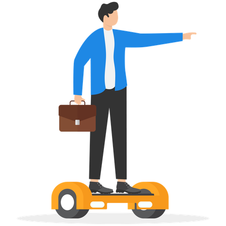 Businessman riding on hoverboard  Illustration