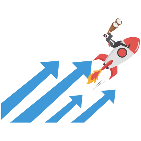 Financial Growth Innovation Boost Profit Or Sales Increase Investment Earning Or Stock Market Rising Up Growing Business For Success Concept Businessman Riding Rocket Booster With Growth Arrow Illustration