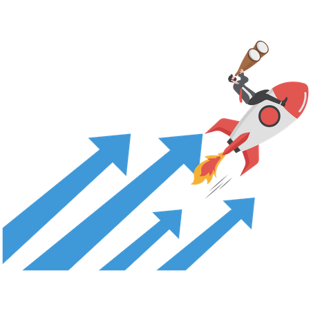 Businessman riding on rocket  Illustration