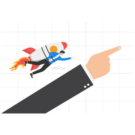 Businessman riding on the rocket to reach target selling  Illustration