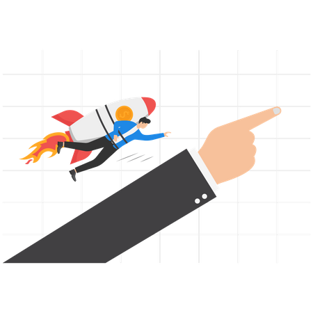 Businessman riding on the rocket to reach target selling  Illustration