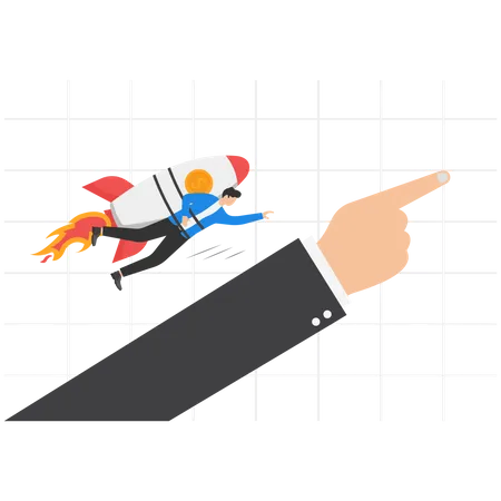 Businessman riding on the rocket to reach target selling  Illustration